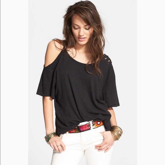 FREE PEOPLE After Party Cold Shoulder Tee Shirt M - Picture 2 of 8